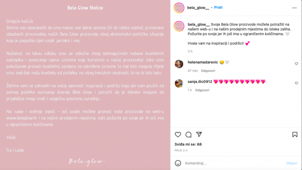 Objava na Instagramu Bela Glow