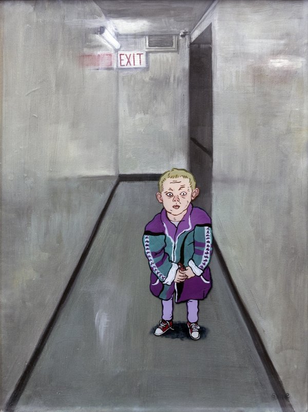 Young Gopnik, 40x30cm, 16x12”, Reverse glass painting with oil on paper, 2022