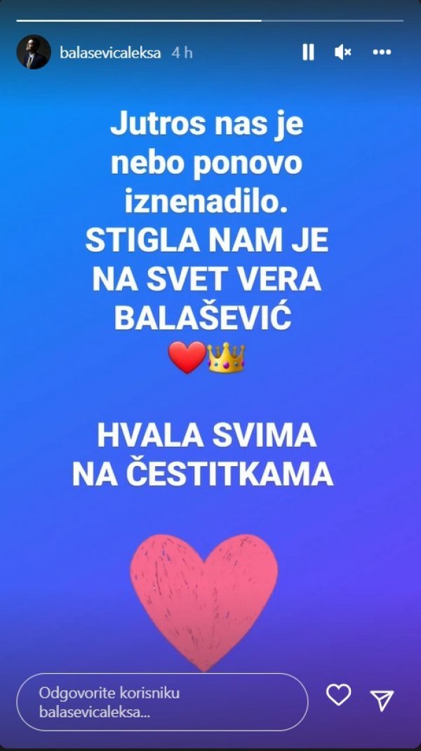 Aleksa Balašević pohvalio se na Instagramu da je postao otac