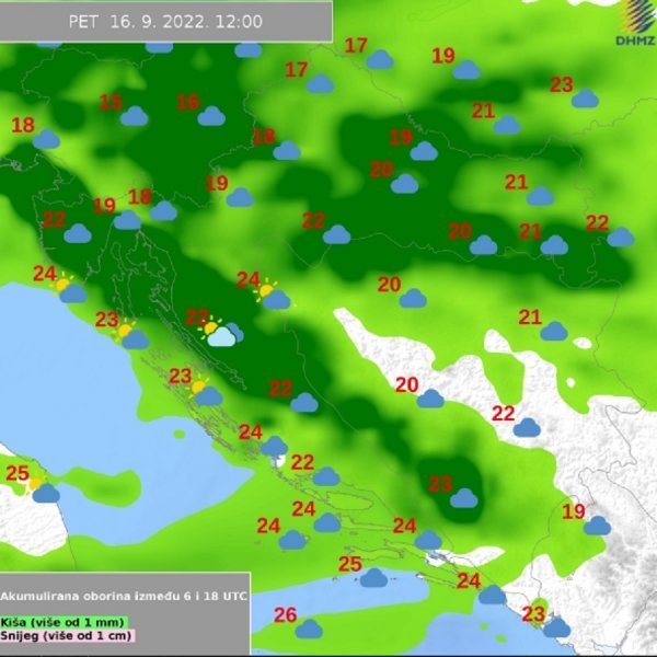 DHMZ-ova prognoza za petak, 16. rujna