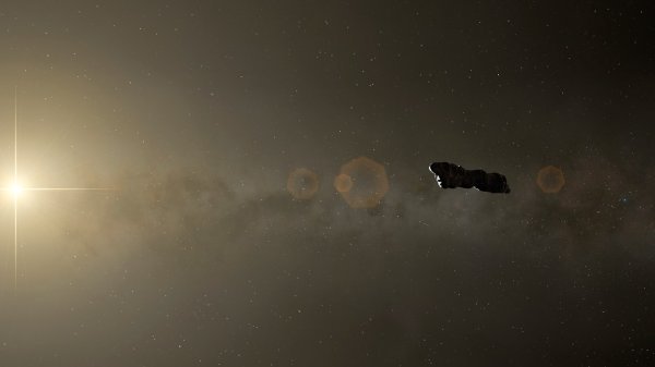 Ilustracija nepoznatog letećeg objekta Oumuamua