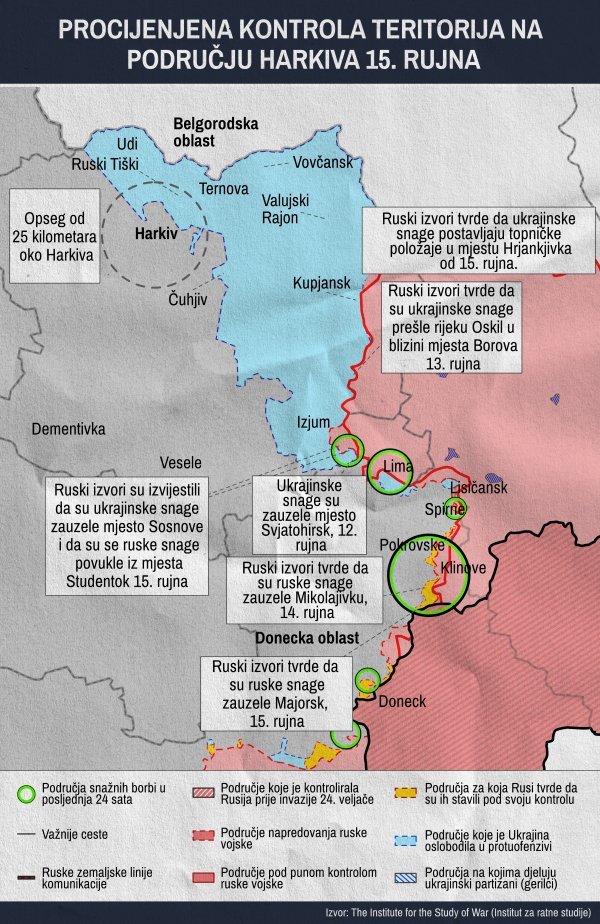 Mapa ukrajinske protuofenzive