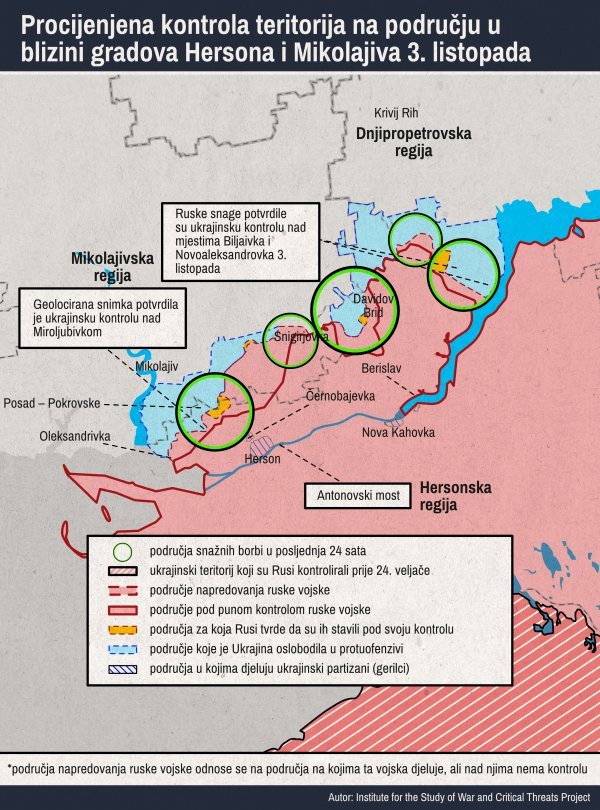 Karta ukrajinske protuofenzive u Hersonu