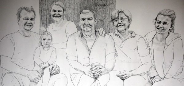 Grupni portret obitelji Salapić, Žabljak, Livno, 2015. - '16., crtež grafitom Kristina Leko