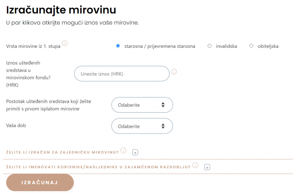Kalkulator za izračun mirovine iz II. i III. stupa Hrvatskog mirovinskog osiguravajućeg društva