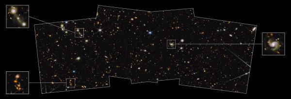 Webbov pogled prema specifičnom komadiću neba obuhvatio je tisuće galaksija na jednoj slici. Zanimljive galaksije istaknute su u slikama sa strane