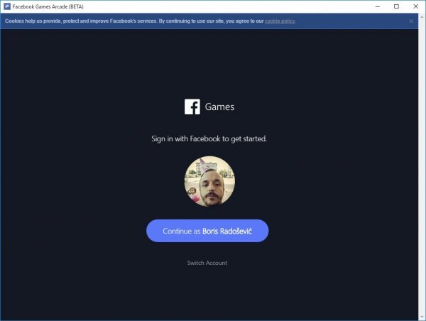 Facebook Games Arcade - prozor prijave Facebook