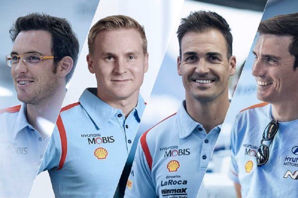 Hyundai Shell Mobis World Rally Team vozačka postava za sezonu 2023 FIA WRC svjetskog prvenstva: Thierry Neuville, Esapekka Lappi, Dani Sordo i Craig Breen (s lijeva nadesno)