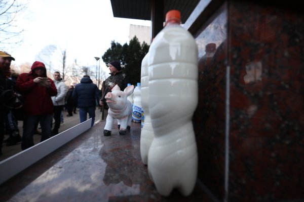 Nezadovoljni srbijanski poljoprivrednici prosipali su mlijeko ispred ministarstva