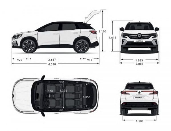 Renault Austral iconic esprit Alpine 200 E-Tech full Hybrid: dienzije