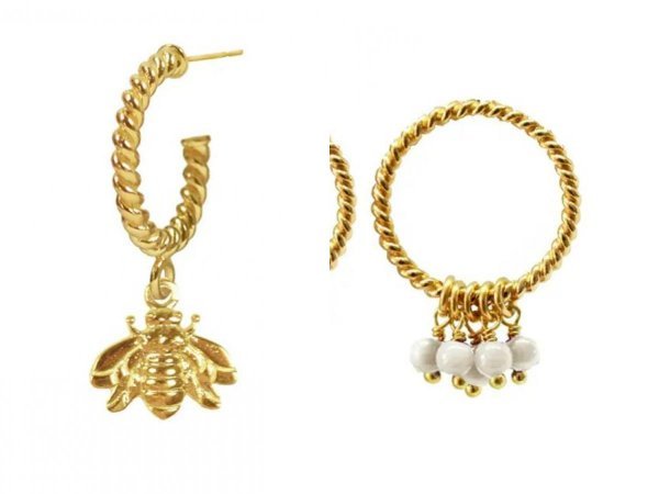 Naušnice Iva Viljevac, SINGLE TINY BEE HOOP, 27 €; PEARL INFINITE, 64 €