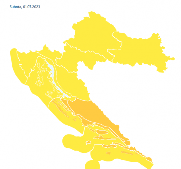 Žuti i narančasti meteoalarm izdan za 1. srpnja