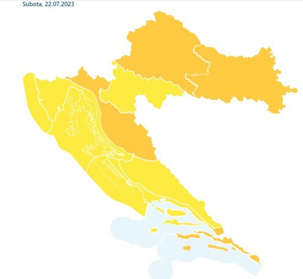 Izdani su narančasti i žuti meteoalarmi zbog grmljavinskog nevremena, jakih vjetrova, a na jugu zbog velikih vrućina