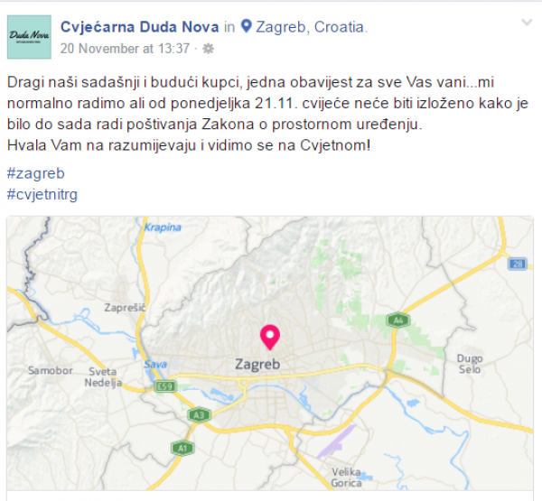 Cvjećarnica na Cvjetnom trgu Screenshot / Facebook