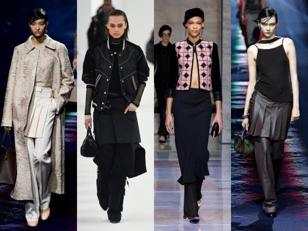 Kombinacija suknje i hlača na modnim pistama