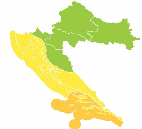 Narančasta upozorenja Meteoalarma oglašena su za utorak za krajnji jug Hrvatske