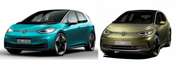 Volkswagen ID.3 prije i poslije ažuriranja (desno osvježena verzija iz 2023.)