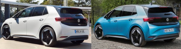 Volkswagen ID.3 prije i poslije ažuriranja (desno osvježena verzija iz 2023.)