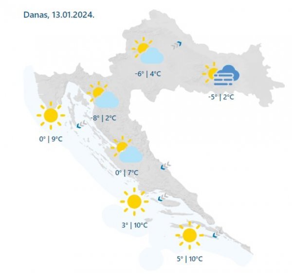 Vremenska prognoza za subotu 13. siječnja