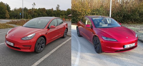 Tesla Model 3 Long Range Dual Motor All-Wheel Drive iz 2021. i osvježeni Tesla Model Long Range Dual Motor All-Wheel Drive (desno)