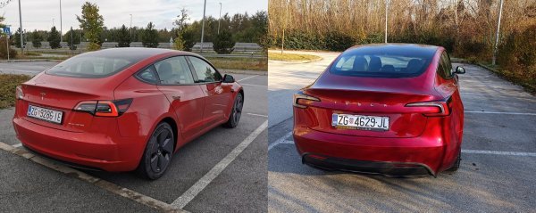 Tesla Model 3 Long Range Dual Motor All-Wheel Drive iz 2021. i osvježeni Tesla Model Long Range Dual Motor All-Wheel Drive (desno)