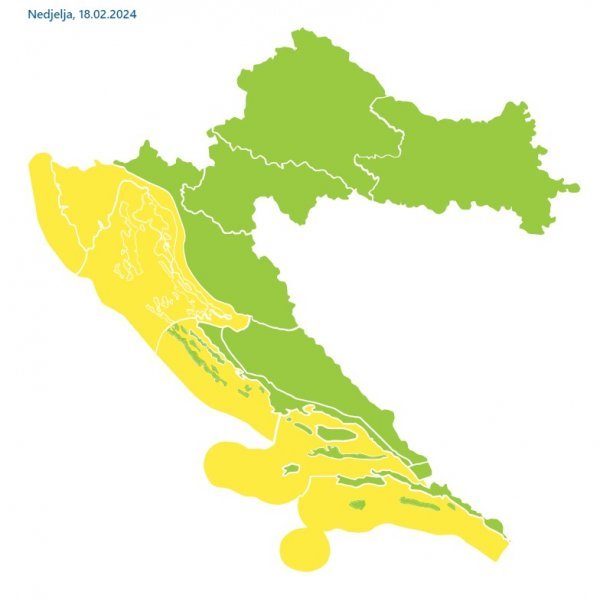 Za cijelo područje Jadrana izdan je žuti meteoalarm zbog jakog vjetra
