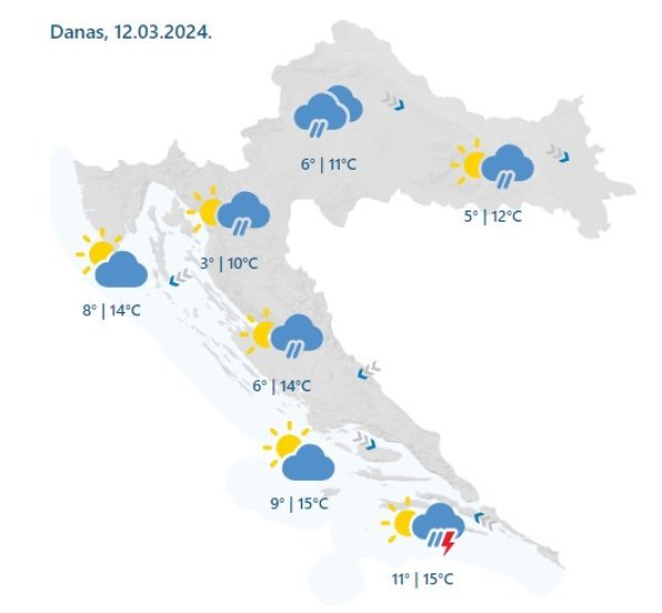 Vremenska prognoza za 12. ožujka