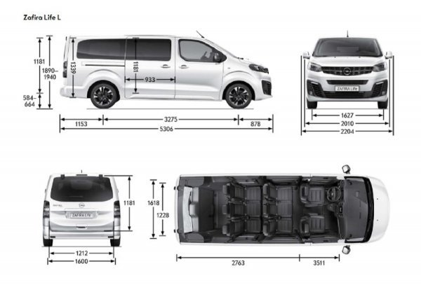 Opel Zafira-e Life L2: dimenzije