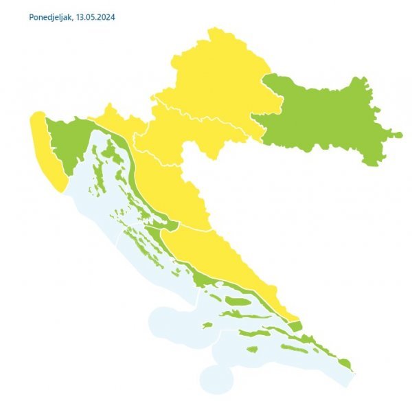 Žuti meteoalarm izdan je za središnju Hrvatsku, Liku i Dalmatinsku zagoru