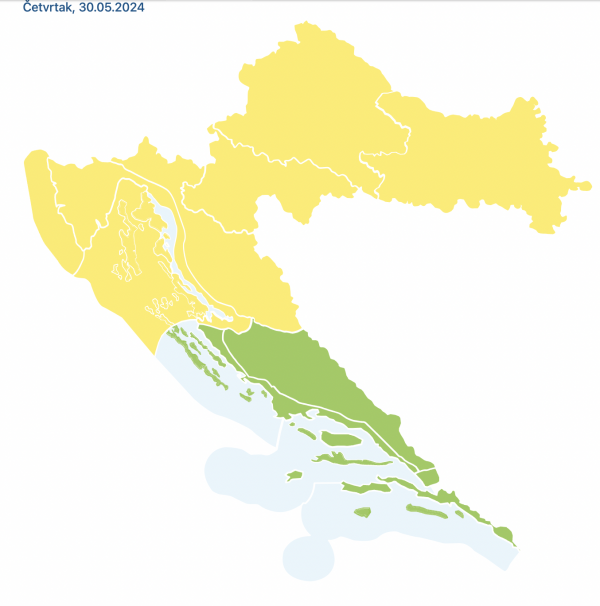 Meteoalarm za četvrtak 30. svibnja
