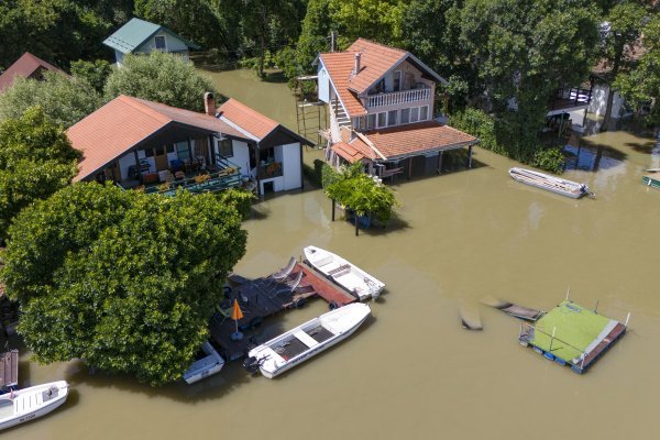 Prolazak vrhunca vodenog vala na Dunavu na Zelenom otoku kod Batine u Baranji