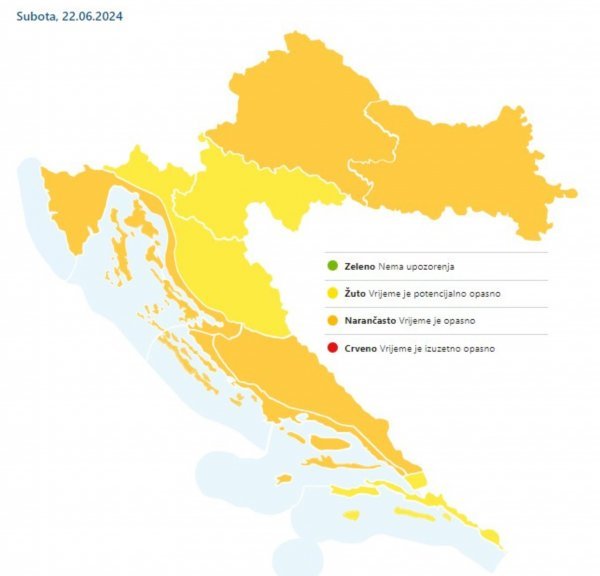 Vremenska prognoza meteoalarm za 22. lipnja