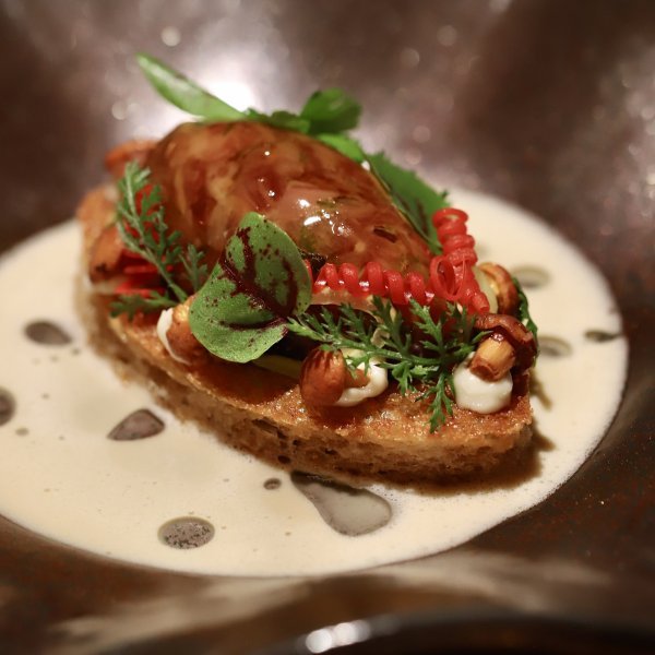 Bread, Ozaki Wagyu, Yuzukosho and chanterelles