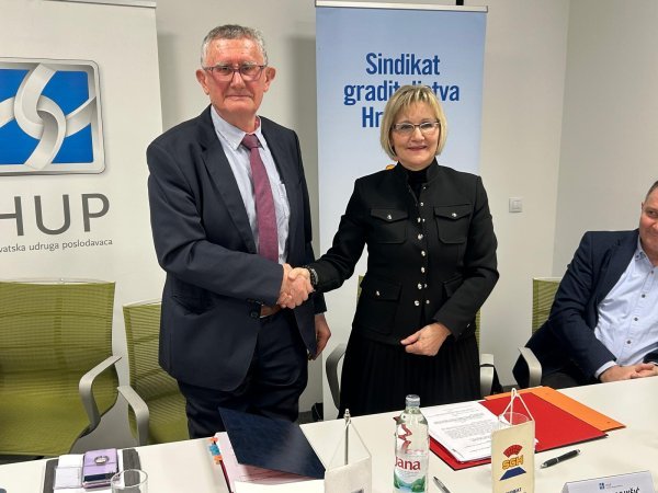 Predsjednik Izvršnog odbora HUP-ove Udruge poslodavaca graditeljstva Mirko Habijanec i predsjednica Sindikata graditeljstva Jasenka Vukšić