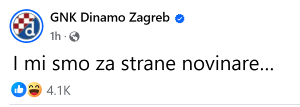 Dinamova objava na Facebooku