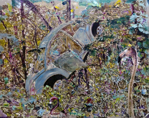 Madonna With Amigo Flamingo, 206 x 259 cm, ulje na lanu, 2023.