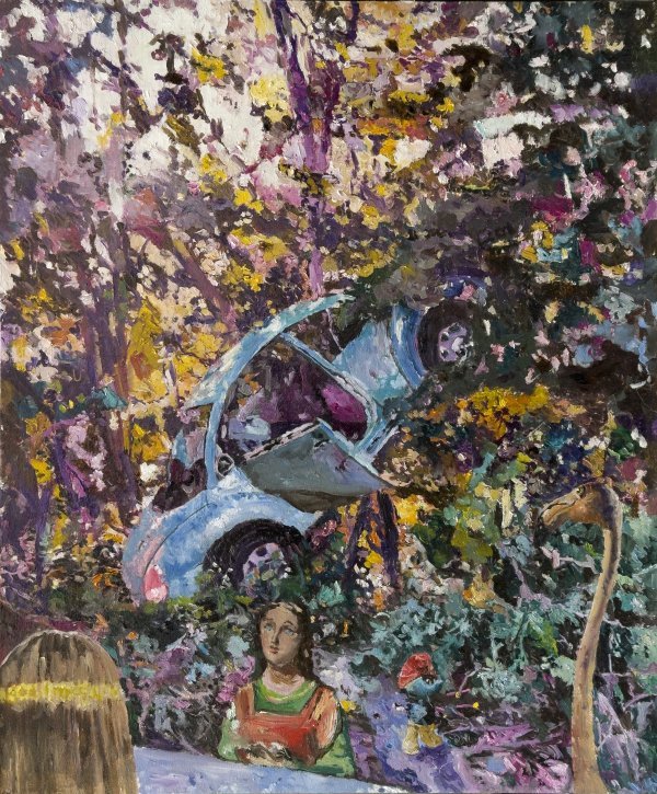 'Madonna With Amigo Flamingo 2', 60x50 cm, kombinirana tehnika na kaširanom platnu, 2024.