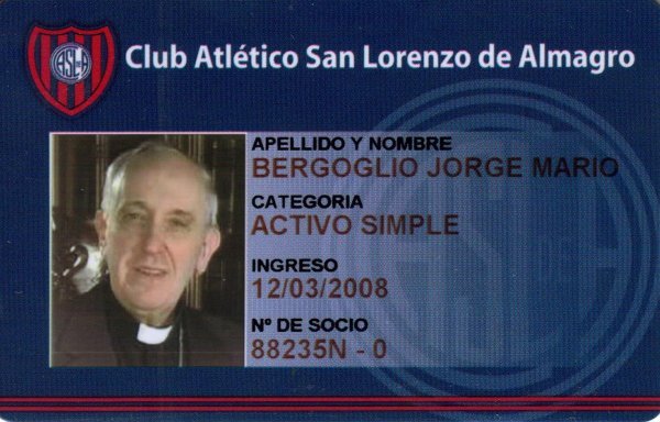 Papa Franjo FC San Lorenzo de Almagro članska iskaznica