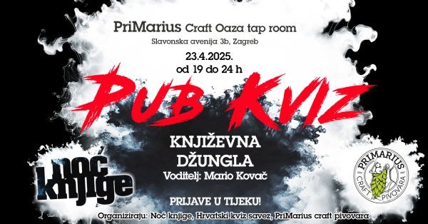 Knjiški pub kviz i pivsko druženje uz voditelja i DJ-a Marija Kovača u pivovari PriMarius Craft u Zagrebu