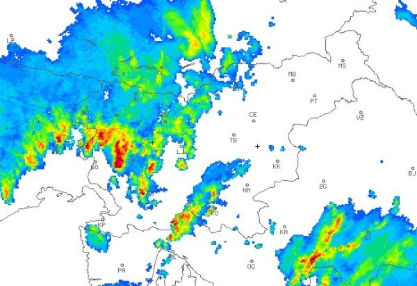 Radarska snimka padalina u Sloveniji oko 17 sati