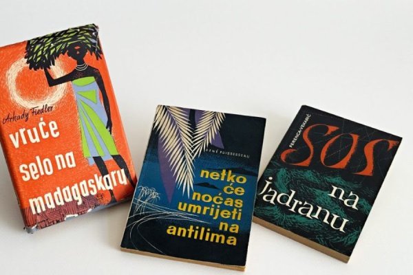 Omotnice knjiga 'Vruće selo na Madagaskaru', 1961., 'Netko će noćas umrijeti na Antilima' 1960., 'SOS na Jadranu', 1964.