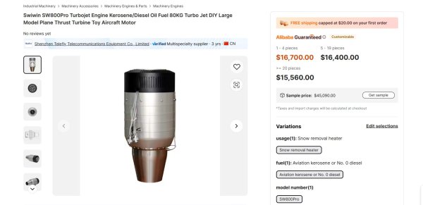 Turbomlazni motor SW800Pro na Alibabi