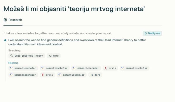 Primjer toga kako izgleda njegovo istraživanje 