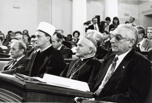 Šefko Omerbašić, Franjo Kuharić i Franjo Tuđman na konstituirajućoj sjednici Sabora