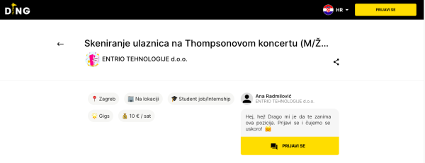 Oglas za posao za Thompsonov koncert