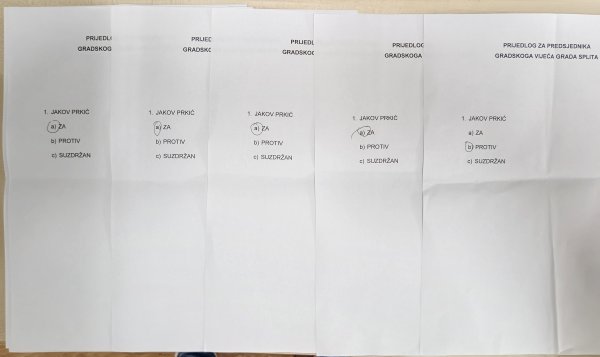 Listići u kojima se glasalo za Jakova Prkića kao predsjednika splitskog Gradskog vijeća