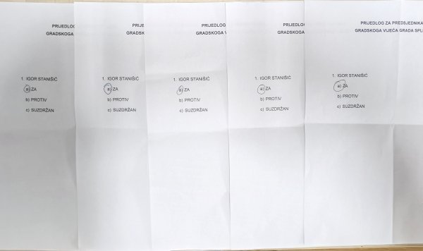 Listići u kojima se glasalo za Igora Stanišića kao predsjednika splitskog Gradskog vijeća