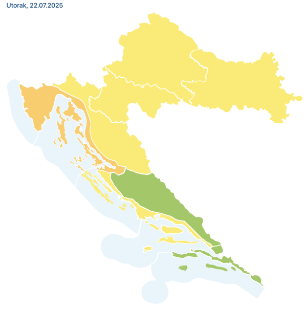 Meteoalarm za 22. srpnja 2025.