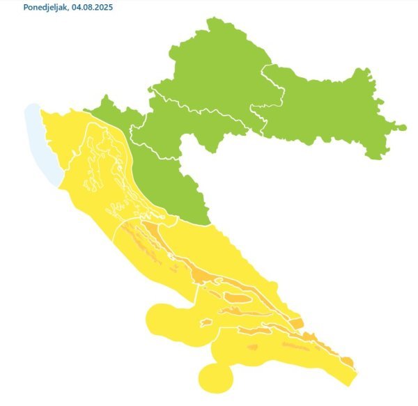 Vremenska prognoza, meteoalarm za ponedjeljak