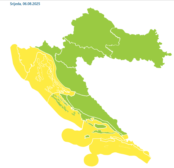Vremenska prognoza za srijedu. DHMZ je upalio žuti meteoalarm za dio Hrvatske